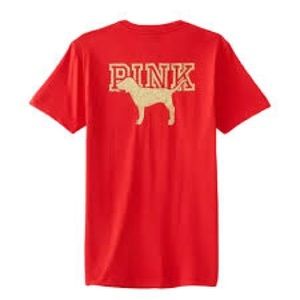 Victoria's Secret PINK XS oversized Shine Campus Tee Red Gold Glitter Logo